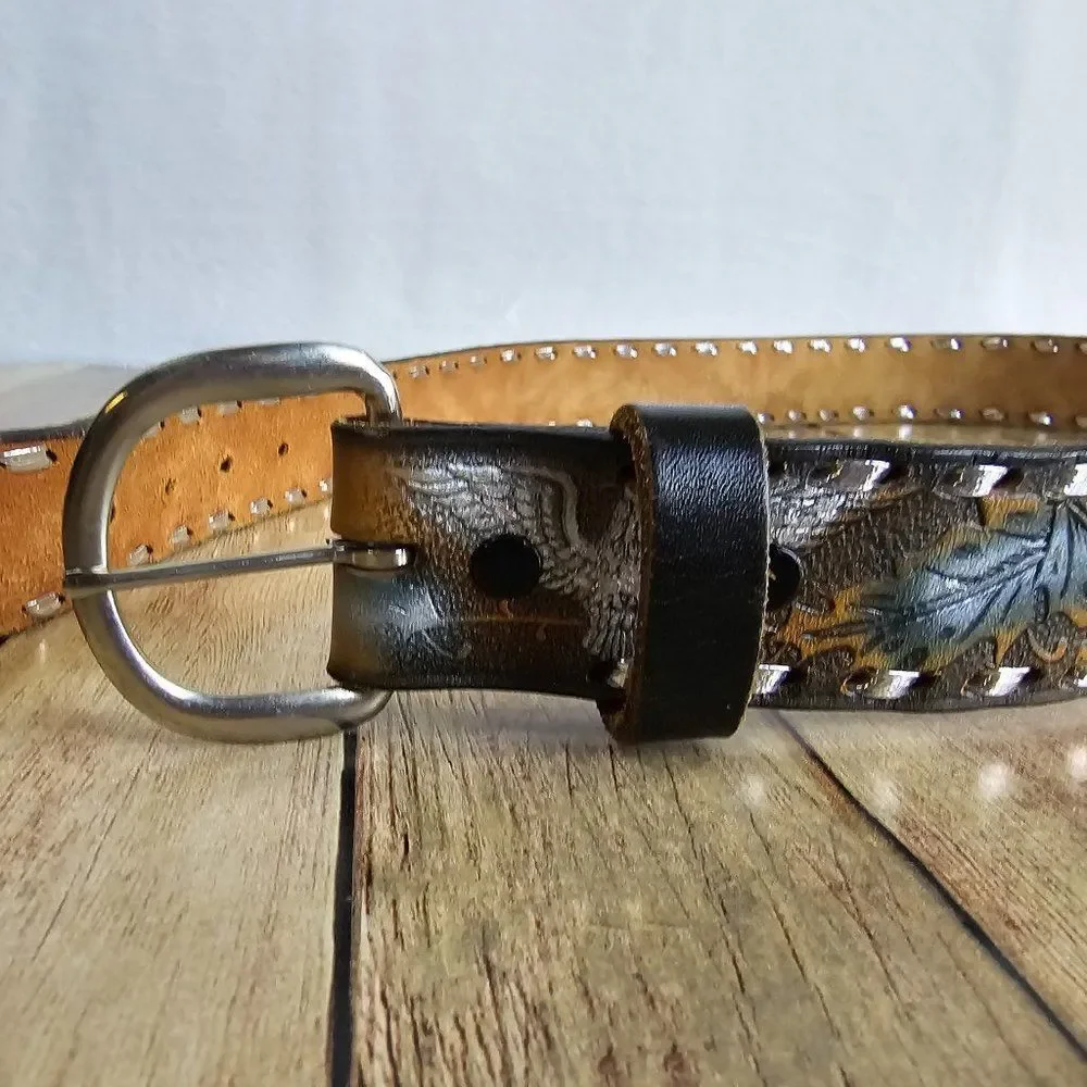 Hand Tooled Genuine Leather Custom Harold Western Belt Size 34/39